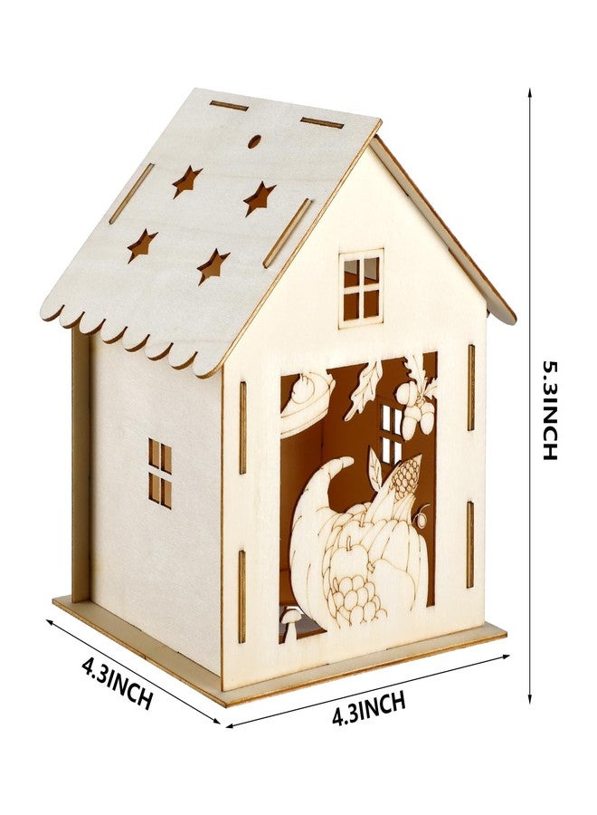 Soaoo 9 Sets Thanksgiving Wooden House with 12 Pcs Watercolor Pens Fall Wooden Houses for Crafts Kids' Wood Craft Kits for Thanksgiving Party Supplies DIY Paint Art - Image 2